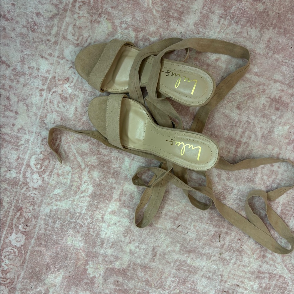 Lulu's Beige Suede Wrap Sandals